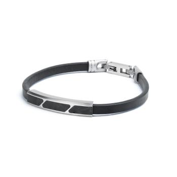 Armband aus Leder mit geschmiedetem Karbonelement - Stella Silver